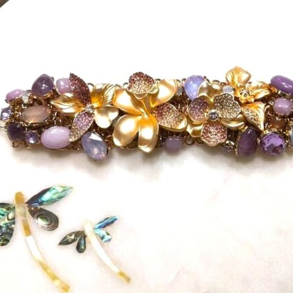NWOT WHBM Semi Precious Gemstones Cabochons‎ Bracelet Gold Tone Amethyst